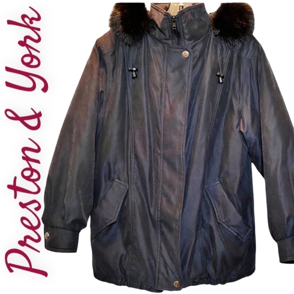 PRESTON & YORK Sport Puffer Coat Detachable‎ Fox Fur Hood, Size Petite Small